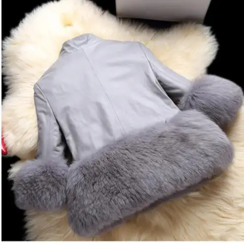 plus size 3XL! autumn winter pu leather patchwork thick coat women fox fur warm short | Женская одежда