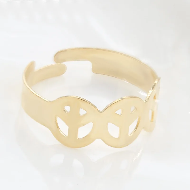 

3 Peace Sign Joint Silver Plated Open Couple Wide Rings For Women Men