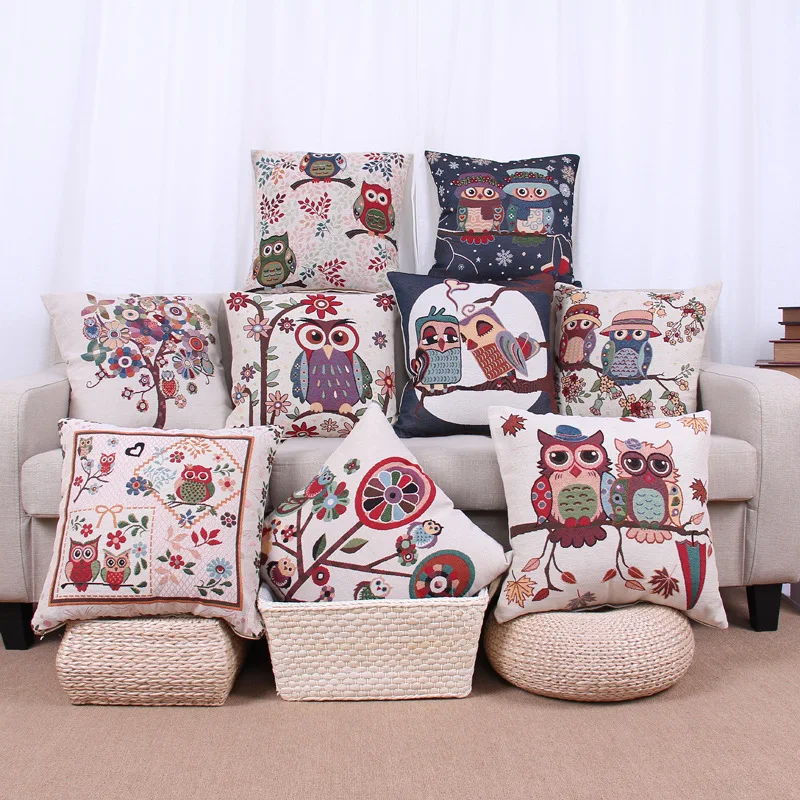 

45cm*45cm 18'' Hot Sale Cotton Linen Owl Bird Throw Pillow Case