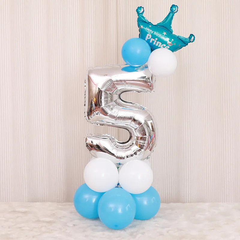 16PCS/lot 32inch Silver Number Foil Balloons Digit air Birthday Balloon Kids Birthday Party wild one Decorations Figure - Цвет: Blue 5