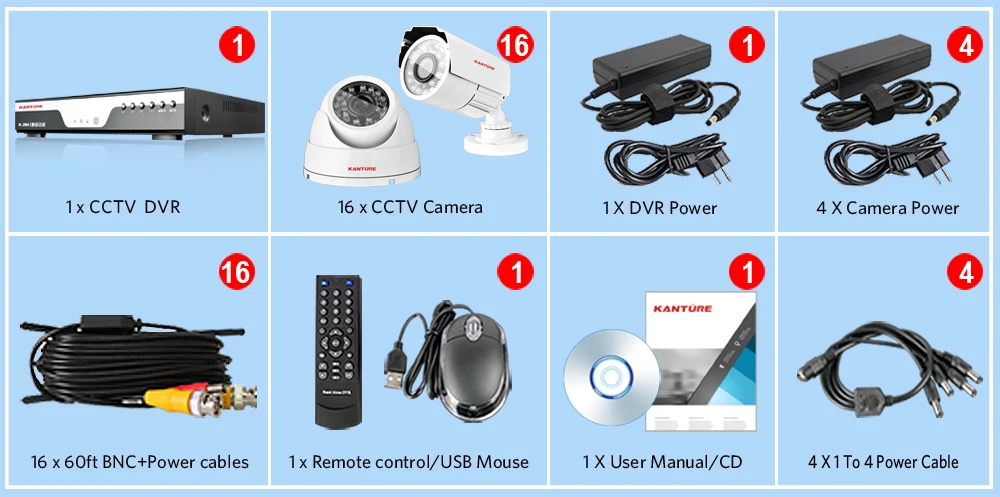 KANTURE 3MP 1920P SONY322 AHD система безопасности камеры H.265 16CH 1080P HDMI DVR CCTV комплект видеонаблюдения AHD камера система