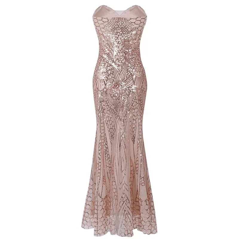 Женский клубный костюм Great Gatsby 1920 s, винтажное Сексуальное вечернее Официальное Платье макси с блестками, корсетное платье без бретелек для женщин