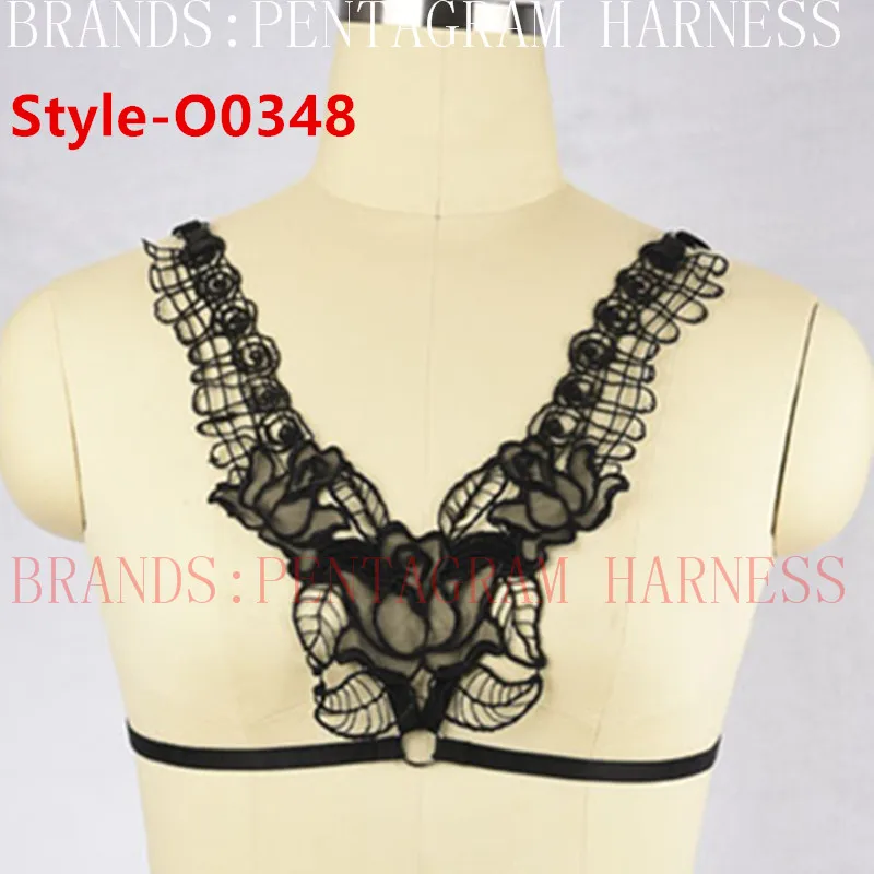 Style 0348 black Женские сексуальные кружевные прозрачные клетчатые бюстгальтеры жгут Готический кисточкой Холтер Черный бондаж на бретельках Топы женское белье жгуты в форме пентаграммы - Цвет: Style 0348 black