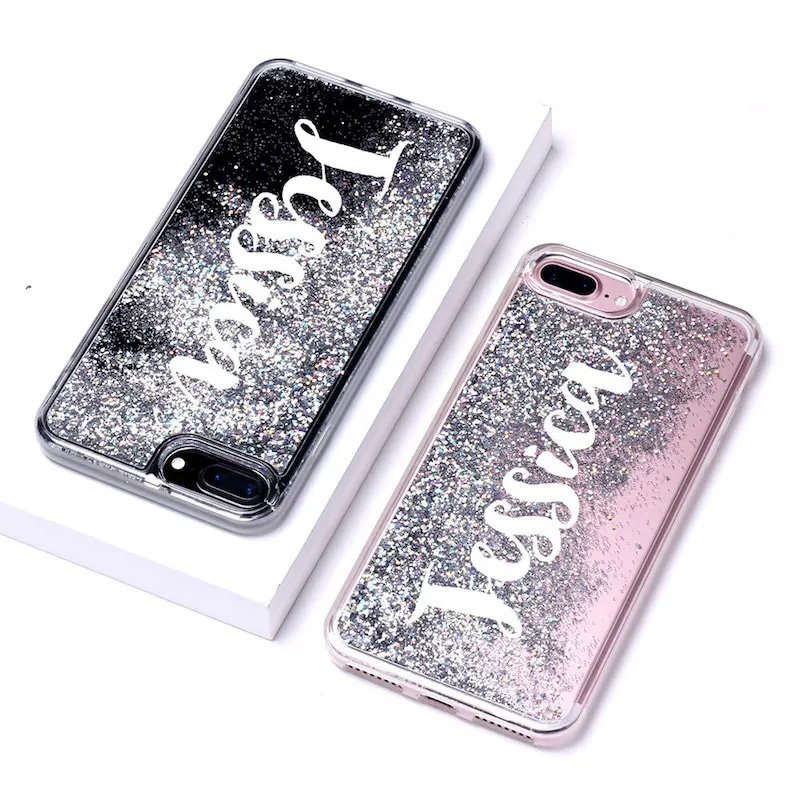 Font 4-Silver Индивидуальный жидкий Блестящий Серебряный Мягкий бампер чехол для телефона iPhone 11 Pro 6S XS XR Max 7 7Plus 8 8Plus X - Цвет: Font 4-Silver