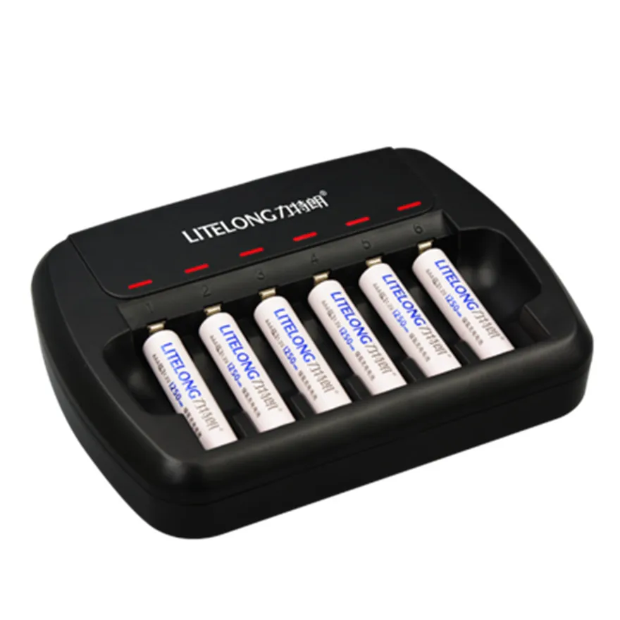 

6PCS High quality AAA 1.2v 1250mAh Ni-MH rechargeable battery +1PCS 6-slot universal AA AAA battery smart charger