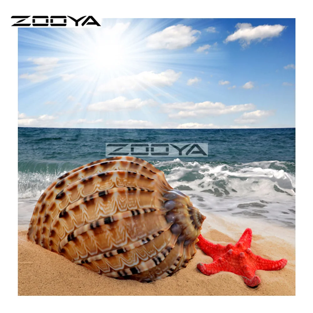 ZOOYA Алмазная вышивка 5D пляжная Раковина Морская звезда Солнечный пейзаж