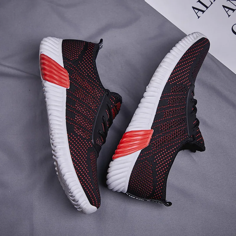 balck red Мужские дышащие кроссовки летние, воздушные, сетчатые теннисные туфли для взрослых мужчин легкие фитнес уличные спортивные спортивная обувь для пробежек - Цвет: balck red