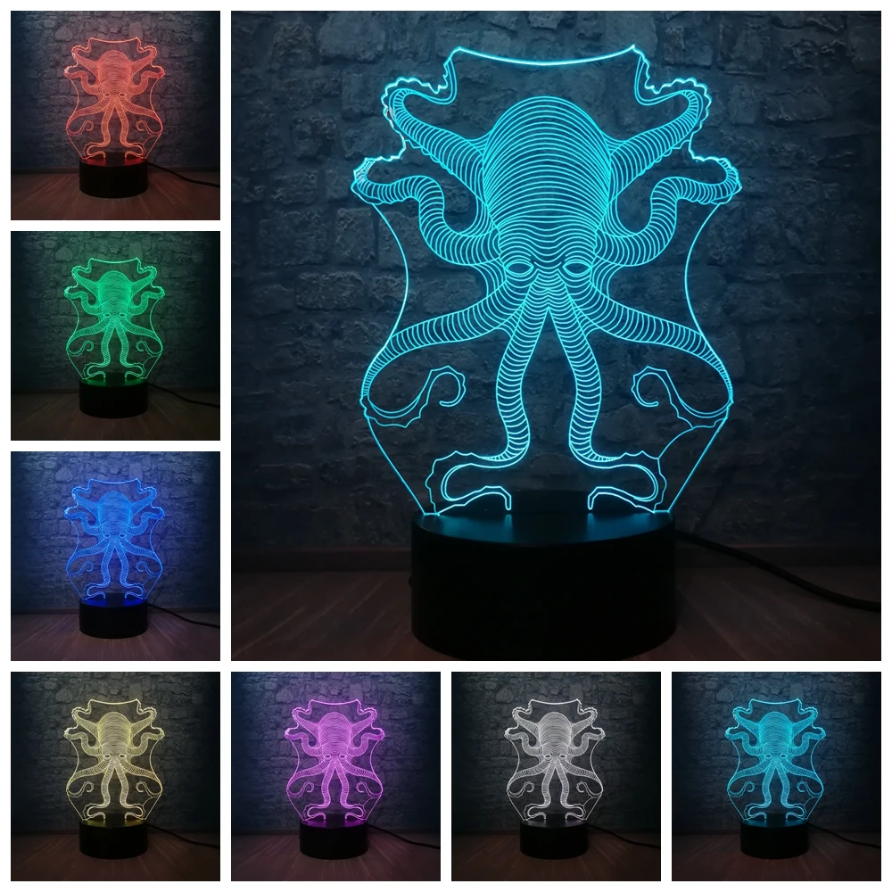 Яркие 3D животных Осьминог Каракатица RC USB светодиодный светильник Подводный мир