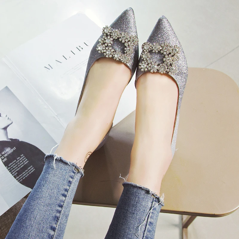 2019 балетки на плоской подошве со стразами женская обувь весна осень без шнуровки