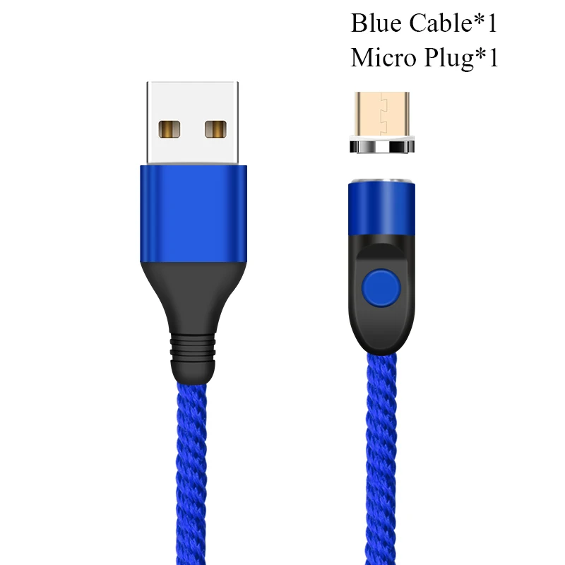 Micro Plug Blue Круглый Магнитный кабель GREENPORT для iphone, lightning, xs, 3A, быстрая зарядка, Тип C, Micro Usb шнур для samsung S9, кабели для мобильных телефонов - Цвет: Micro Plug Blue