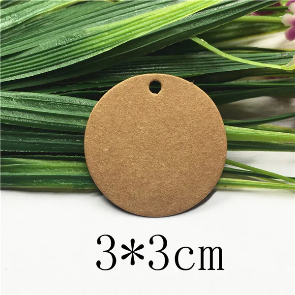 brown 3x3cm Коричневая, белая крафт-бумага, три размера, круглая, пустая, простая этикетка, подарочные украшения, крафт-бумага, цена, бирка, принимаем логотип на заказ, 100 шт./лот - Цвет: brown 3x3cm