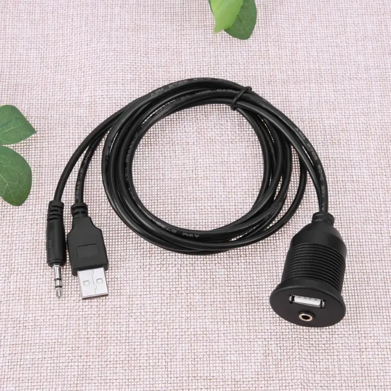 

1 Set Extension Cable Car Dashboard Motor USB 2.0 3.5mm M/F AUX Lead Extension Cable 1M black Car Styling Dashboard Motor Cable