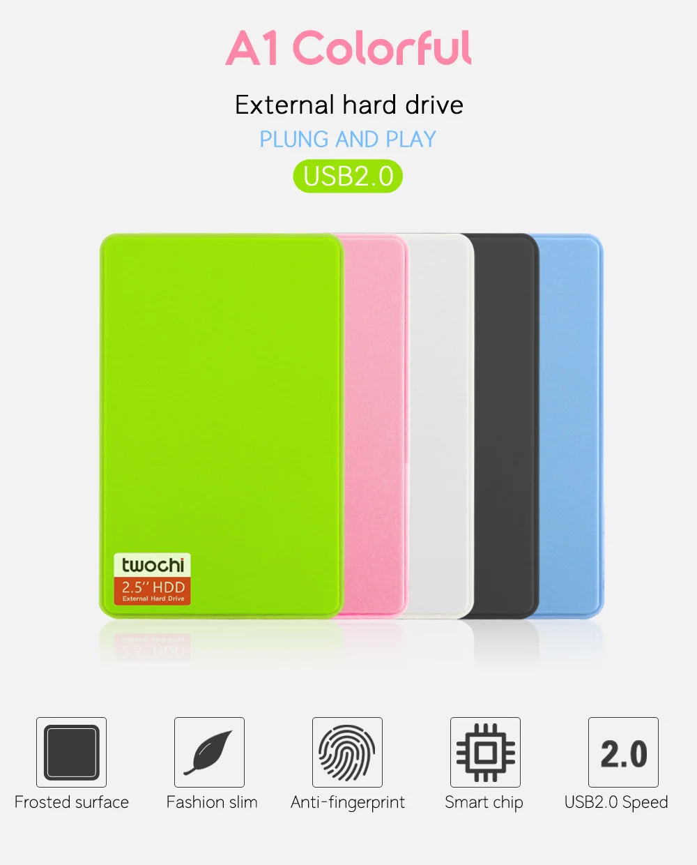 TWOCHI A1 5 цветов 2,5 ''USB2.0 Внешний жесткий диск 60GB Хранение портативный HDD диск Plug and Play в продаже