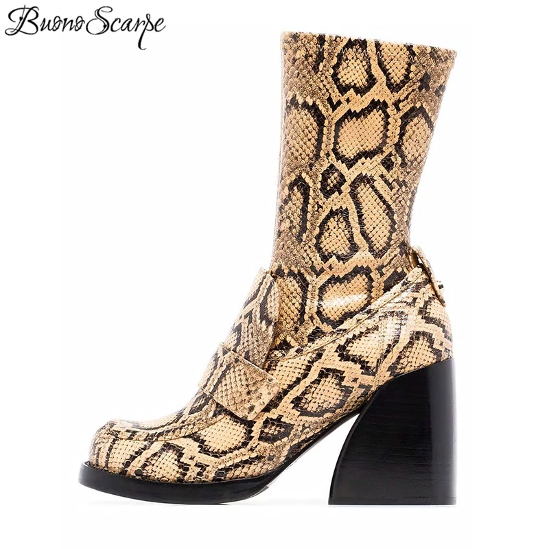 Buono Scarpe/женские ботинки с животным принтом Кожаные женские Botas Fenimina Женская обувь