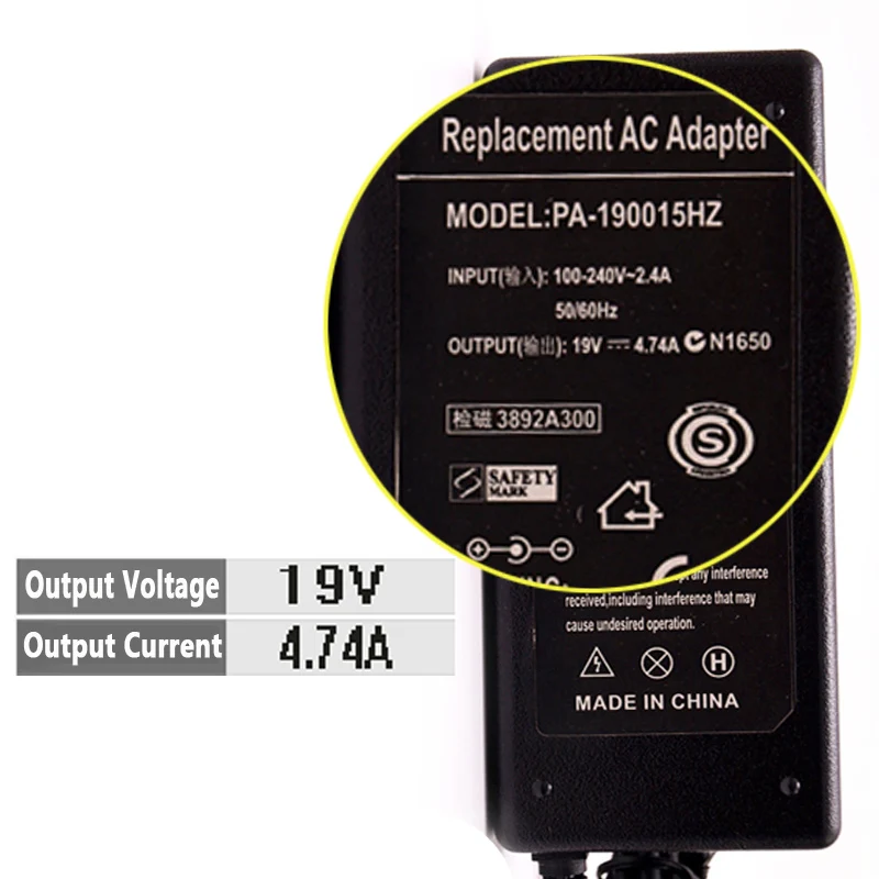 19 В 4.74a 7.4*5.0 мм адаптер переменного тока ноутбука Зарядное устройство Тетрадь