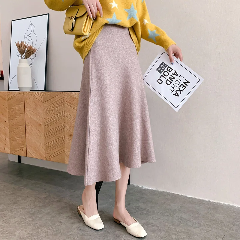

Autumn Winter Soft Knitting Skirt Women Elegant High Waist Long Skirts Female High Quality Warm Faldas Saia Jupe Femme