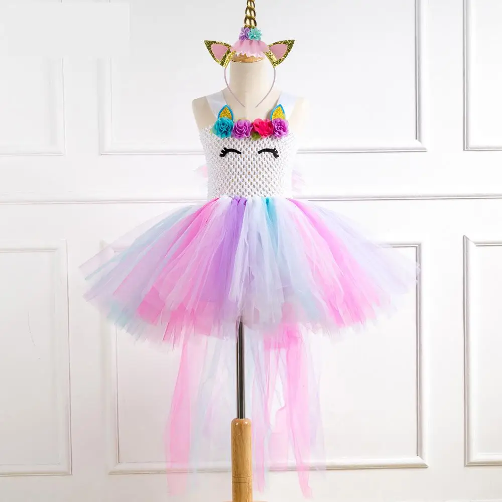 Girls Unicorn Dress Costume Rainbow Tutu Princess Cosplay Birthday Party Children Kids Halloween Carnival Clothes | Тематическая