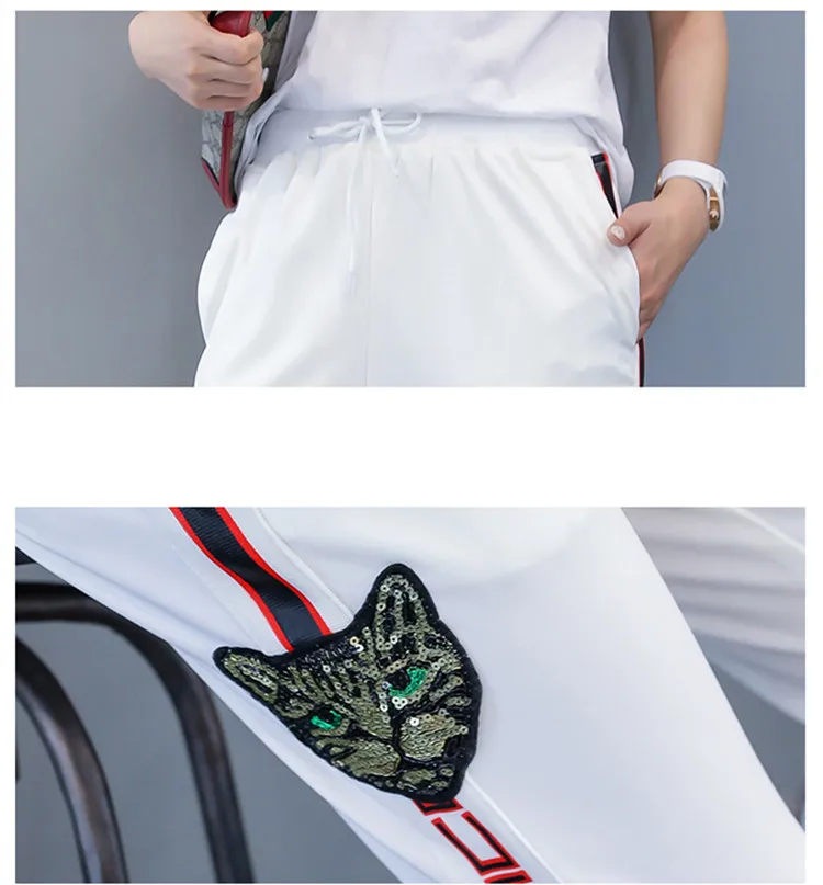 2018 Модные женские штаны с животным принтом кошки весенне-Летние черные