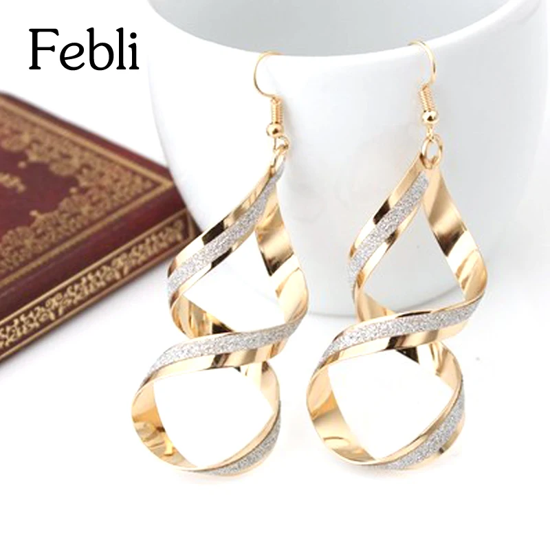 Febli Hot Sales Fashion Brand Earrings Gold Color Silver Punk Simple Generous Alloy Spiral Drop | Украшения и аксессуары