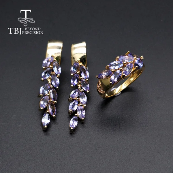 jewelry set TBJ, стиль, серебро 925 пробы, натуральный драгоценный камень, серьги из танзанита и кольца, ювелирный набор для девочек, Свадебный хороший подарок с коробкой - Цвет камня: jewelry set