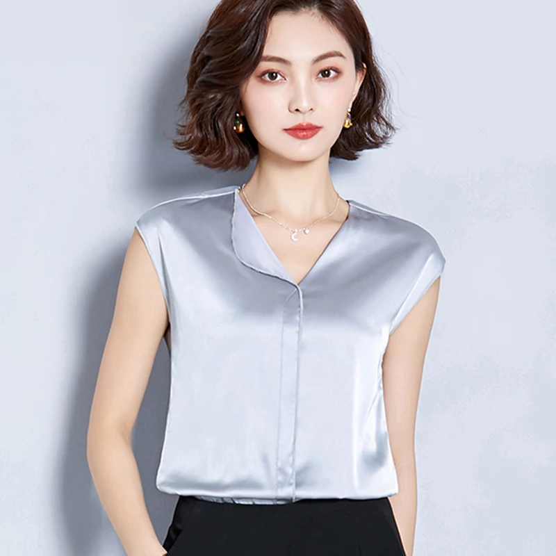 Womens tops and blouses Summer Tops V-neck Casual Imitation silk Shirts Blouse Women Office Shirt Blusas Femininas | Женская одежда