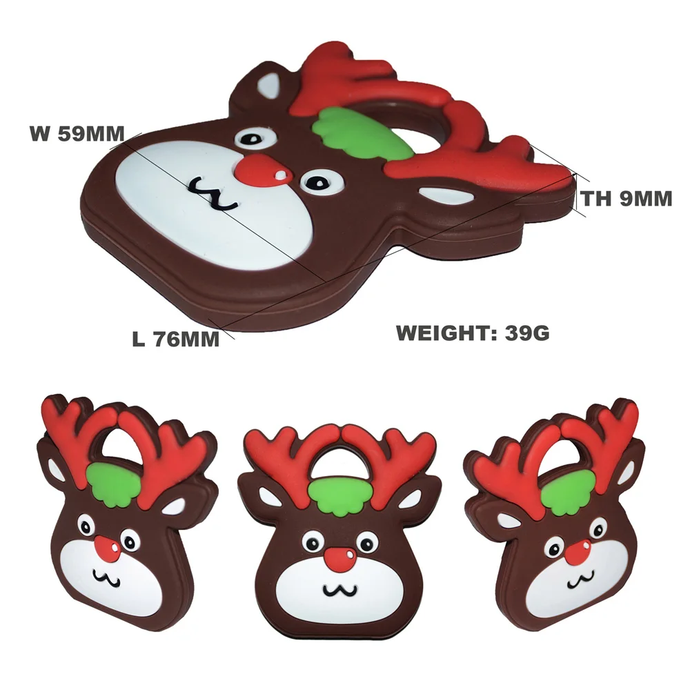 Happyfriends 1pcs Christmas Deer Teether Cartoon Food Grade Baby Silicone Teething Toys For Mother DIY Pacifier Chain | Мать и ребенок