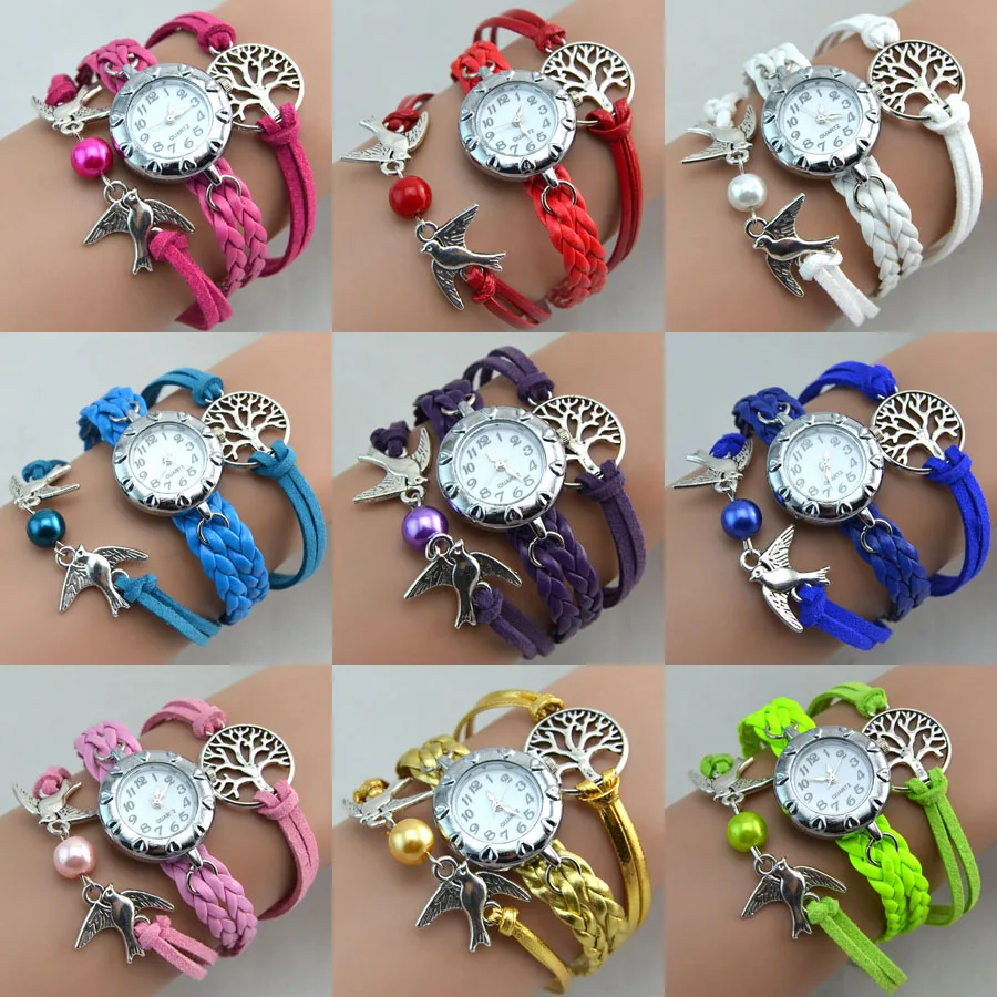 Оптовая продажа модный замшевый тканевый браслет с бусинами в виде птиц дерева