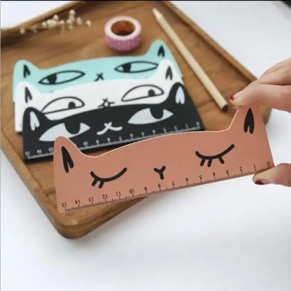 1 Piece Creative Kawaii Animal Cat Wood Ruler For Kids Students Maths Study Tools School Office Stationery | Канцтовары для офиса