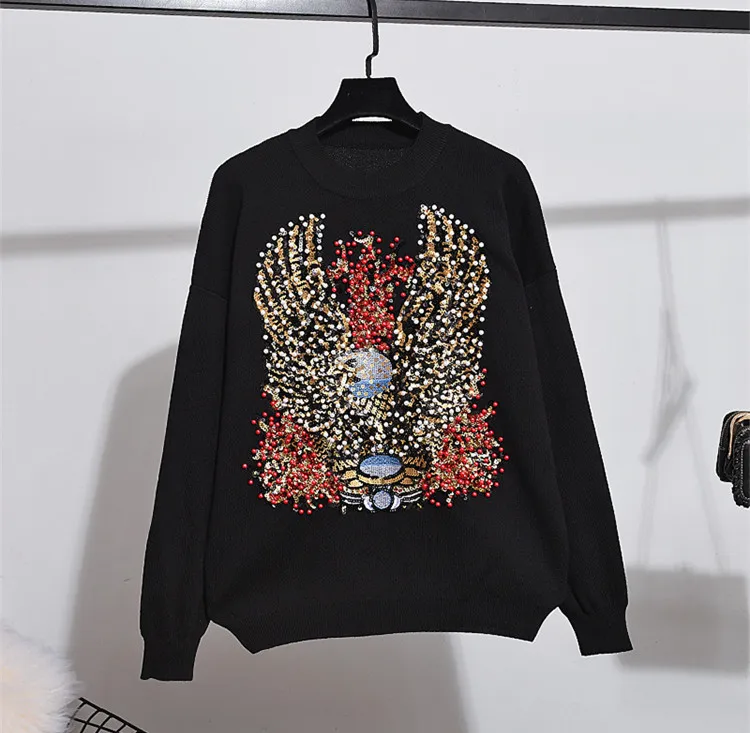 Женский трикотажный костюм mebroiderd свободный свитер с жемчугом + брюки карандаш