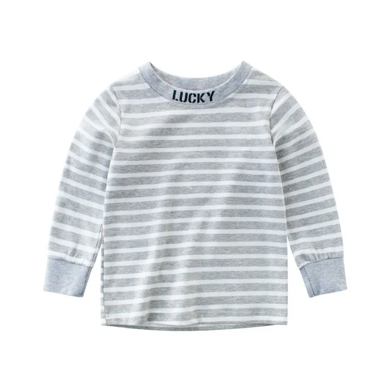 Gray Kids Tshirt Детская Хлопковая футболка для мальчиков, футболки для мальчиков, Детская футболка с длинными рукавами топы, рубашки для малышей в полоску, Осенняя детская одежда - Цвет: Gray Kids Tshirt