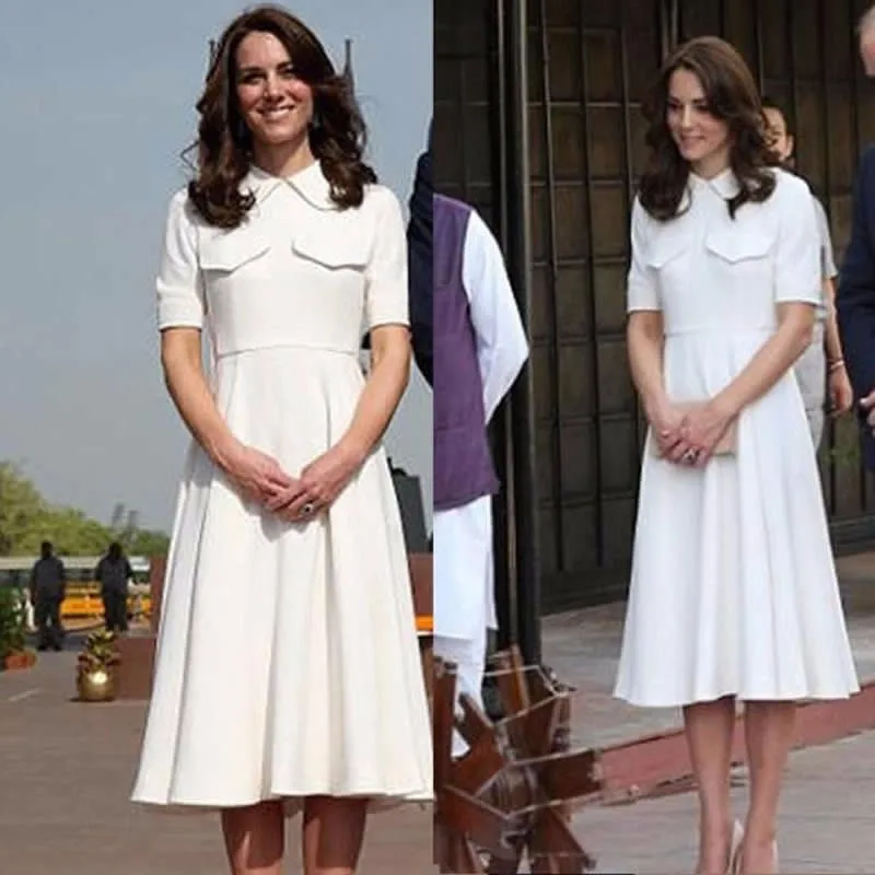 Платье принцессы Kate Middleton модное белое однотонное платье А силуэта повседневные