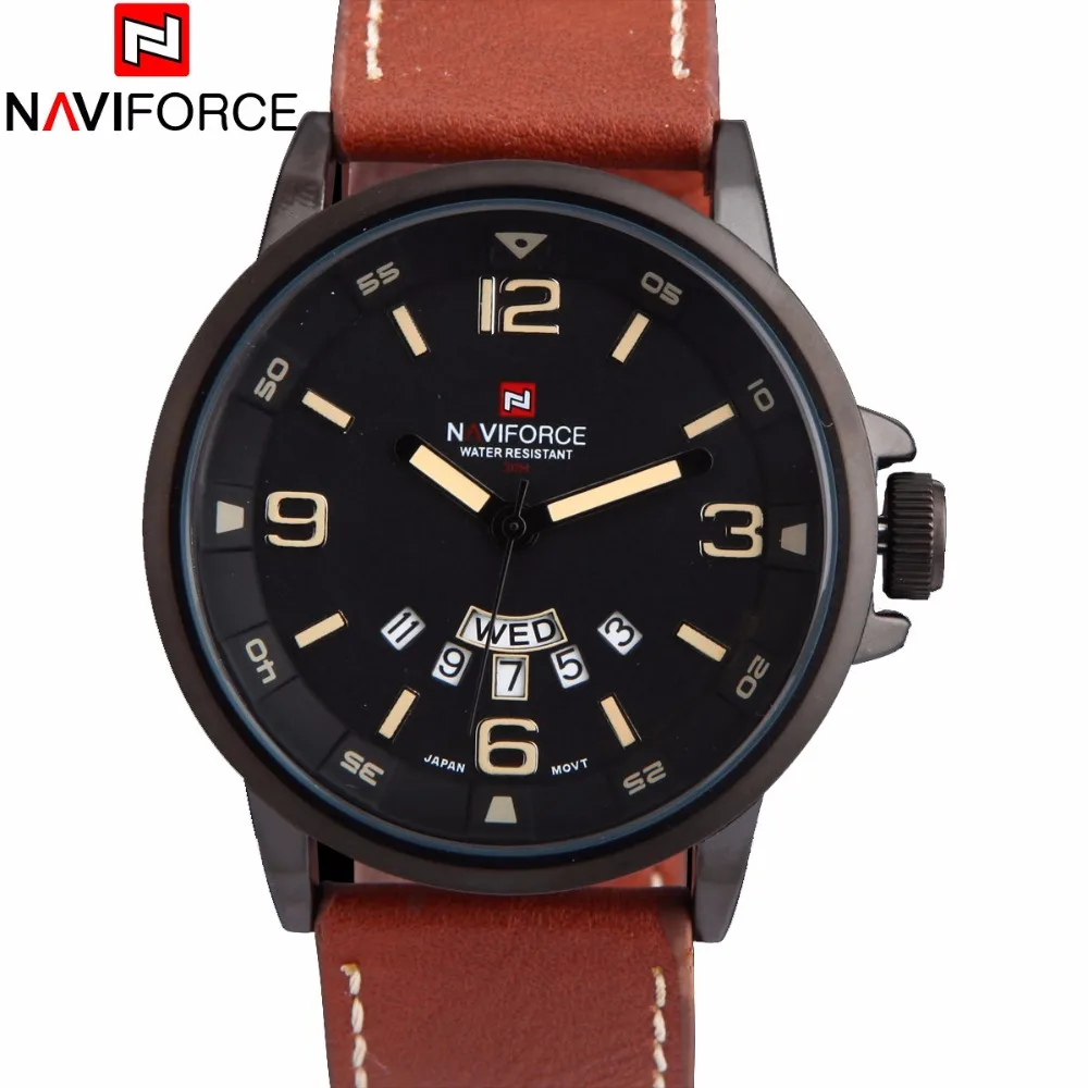 NAVIFORCE брендовые армейские военные спортивные часы для мужчин из натуральной кожи
