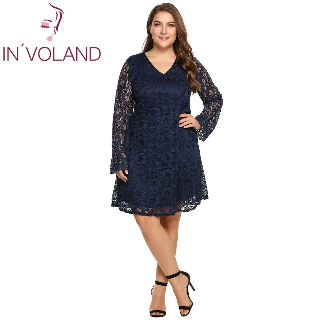 Женское кружевное платье IN'VOLAND повседневное Прозрачное большого размера с
