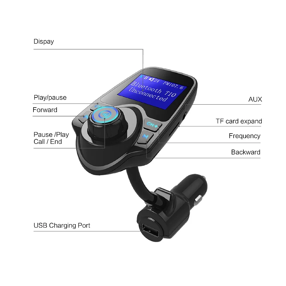 Siparnuo Transmisor FM Bluetooth Автомобильный fm передатчик Aux модулятор Handsfree автомобильный