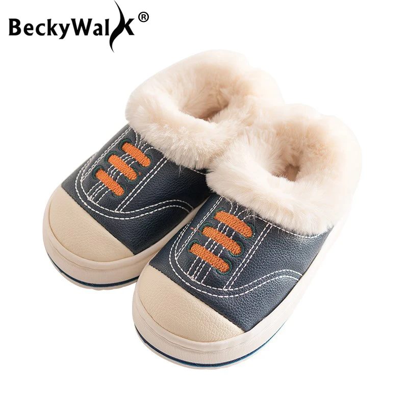 BeckyWalk/зимняя домашняя обувь для малышей домашние детские тапочки детская