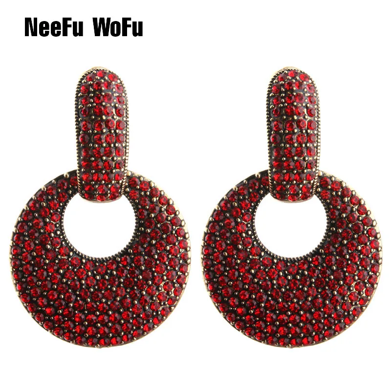 Серьги стразы NeeFu WoFu большие круглые серьги подвески из цинкового сплава с