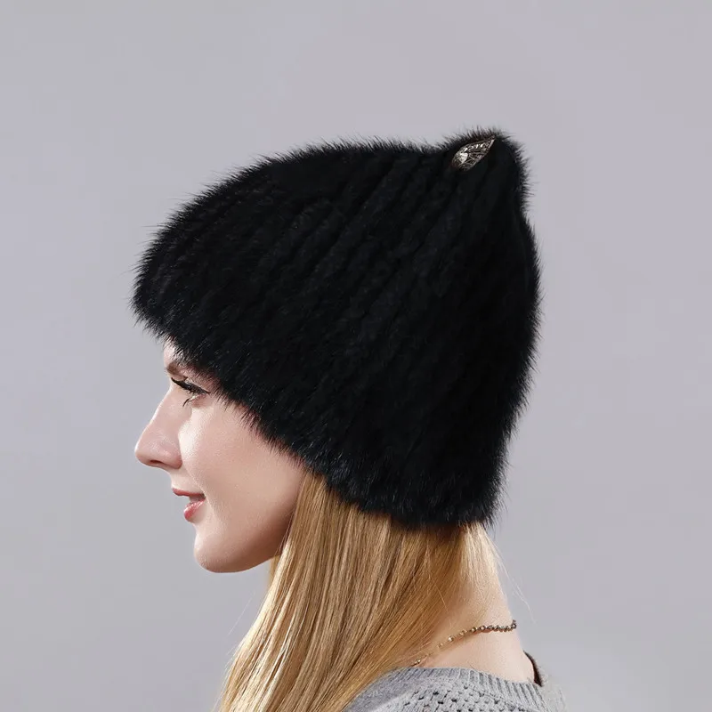 Зимний мех норки милые кошачьи уши квадратный cap с блестками теплая зима для Для