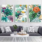 Постеры и принты на холсте, с изображением тропических лесов, акварельных растений, цветов, птиц, в естественном стиле, настенная живопись, декор для гостиной