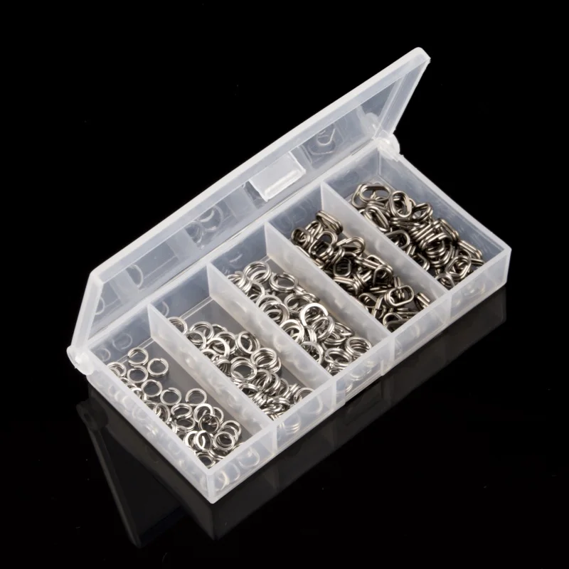 

200 Pcs/Set New multiple model Stainless Steel Split Ring Box 60g Heavy Duty Fishing Double Ring Connector Fishing Tools