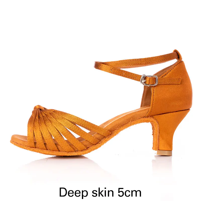 Deep skin 5cm Обувь для латиноамериканских бальных танцев, профессиональная танцевальная обувь для женщин/девочек/Дамская обувь на высоком каблуке 5 см/7 см с мягкой подошвой, танцевальная обувь для танго, сальсы - Цвет: Deep skin 5cm