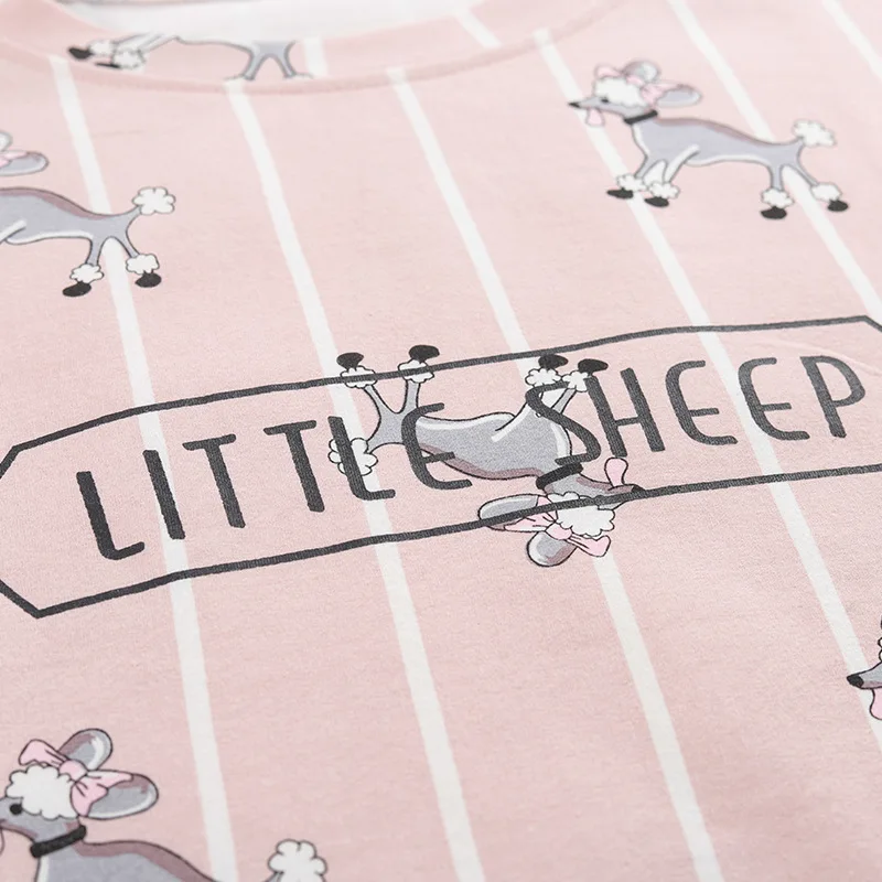 Розовые полосатые пижамы Для женщин девочек овечку Print Pajama Set свободные короткий