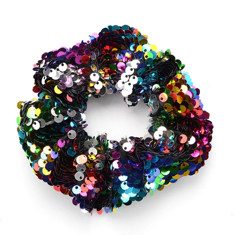 Girls Fashion Elastic Sequined Shiny Ties Hair Bands Rope Ring Scrunchie Headwear Women Headbands Ponytail Holder Accessories|Аксессуары