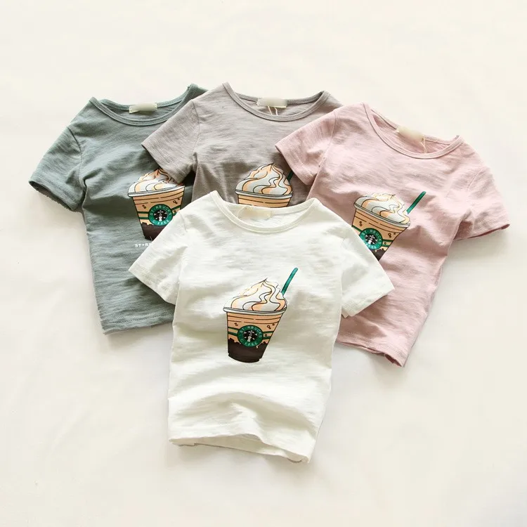 Лето 2016 детей ледяной кофе 100% футболка с коротким рукавом из хлопка для мальчиков