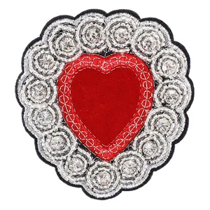 10piece Brand Beaded Diamond Embroidery Heart Applique Lace Fabric Patches Motifs Badges Iron on Clothes Sewing Supplies TH96