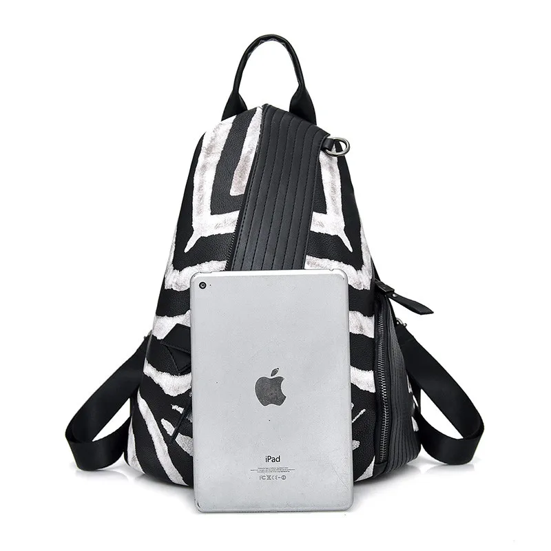 Рюкзак женский кожаный с принтом зебры и защитой от кражи|Женские рюкзаки| |