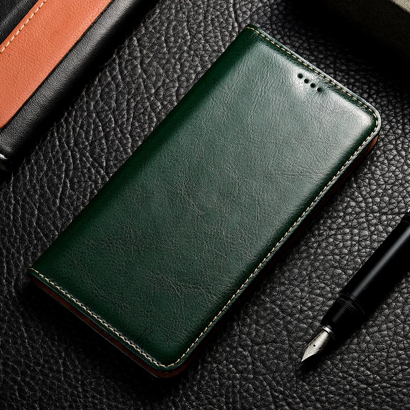 Green Чехол Crazy Horse из натуральной кожи для Apple iPhone 5 5S SE 6 6S 7 8 11 Pro Plus X XS MAX XR откидная крышка кожаный чехол s - Цвет: Green