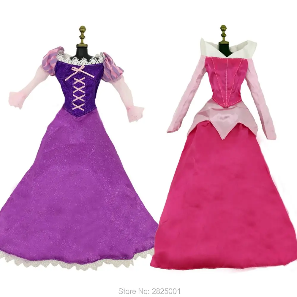 2 шт./лот = 1 сказочное платье Фиолетовый наряд принцессы + длинный рукав розовый