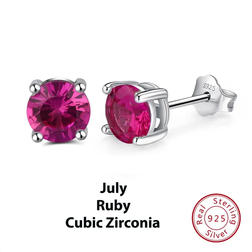 Jul Ruby ORSA JEWELS 925 пробы серебряные серьги с камнем рождения для женщин AAA кубический циркон 14 цветов серьги-гвоздики ювелирные изделия из серебра OSE84 - Цвет камня: Jul Ruby