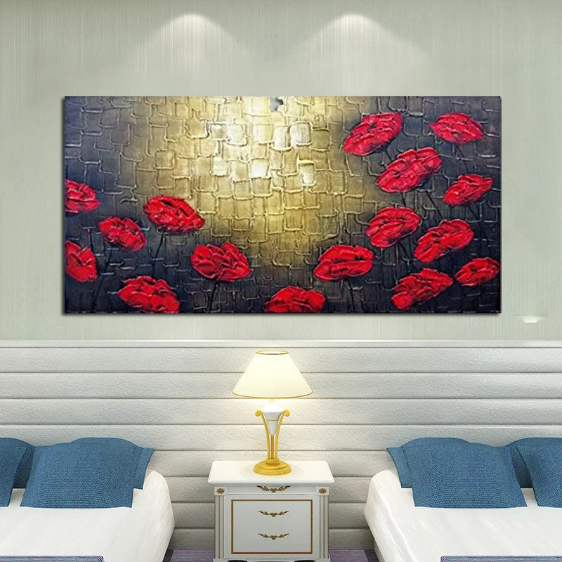 Большие современные красные цветы 100% ручная роспись без рамки абстрактные