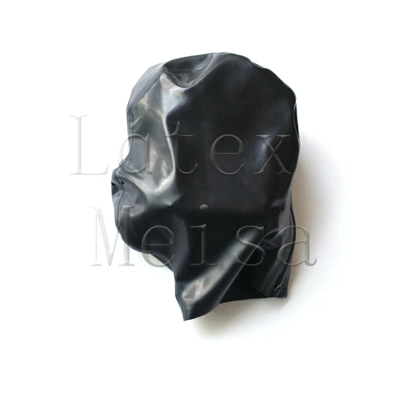 

Latex hoods adult rubber masks open nostrils in black color with back zip